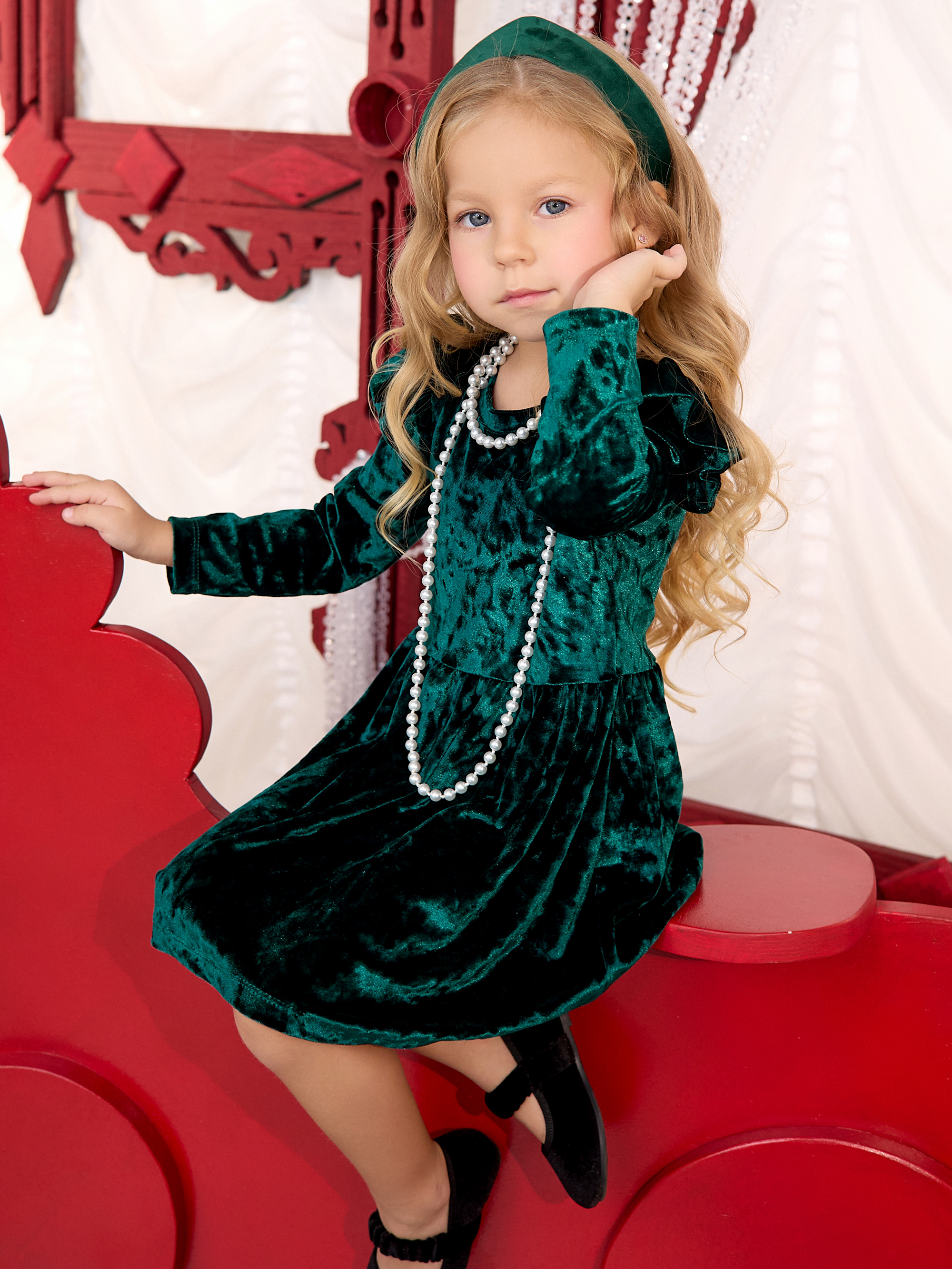 Платье Фея бархат изумруд