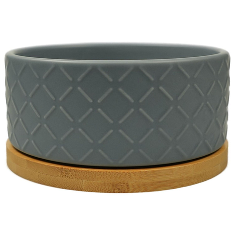Миска Mr.Kranch Bamboo керамическая серая на бамбуковой подставке (большая) 860 мл