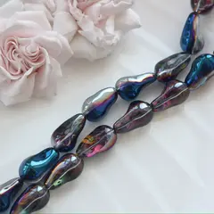 Бусины стеклянные, графитовый с переливами, фриформ 22*13 мм, 1 бусина, МК040