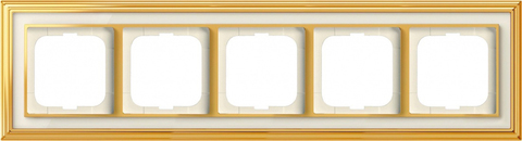 Рамка на 5 постов. Цвет Латунь полированная, белое стекло. ABB(АББ). Dynasty(Династия). 1754-0-4564