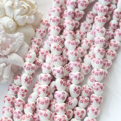 Бусина Сердце, керамика, белая с розовой росписью, 12 мм, 1 шт, МК004