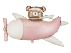 Шар "Мишка на розовом самолёте" (94х61 см)