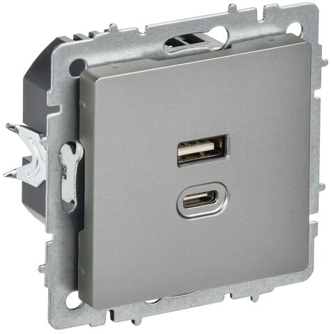 BRITE Роз. USB A+C 45Вт высокоск. зар. РЮ11-2-БрС сталь IEK