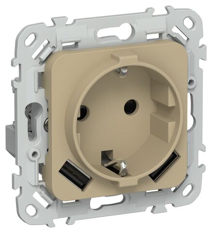 FLITE Роз.с з/к/ш 16А USB AA 3,1А б/к РСЮша11-1-ФлХ хак. IEK