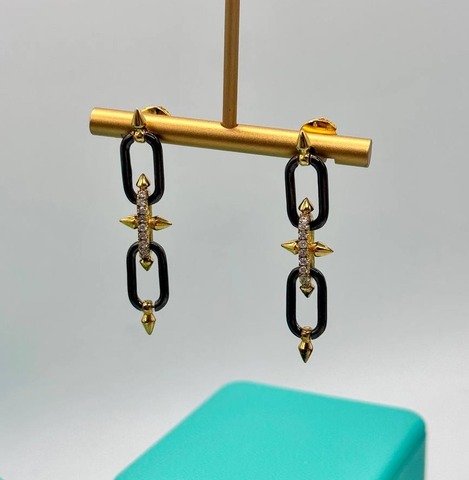 Серьги из двухцветного металла черный/золото с шипами в стиле Тиффани/FARRELL WILLIAMS