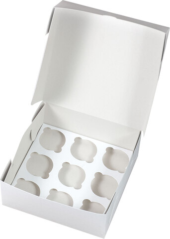 Коробка самосборная для капкейков на 9 шт., с прозрачным окном, бел/бел, 250х250х100 мм