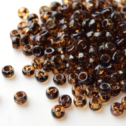 6/0 RR-4502 Бисер круглый Миюки /Miyuki round 6/0 Picasso Transparent Dark Amber