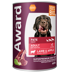 AWARD консервы для взрослых собак паштет из ягненка с яблоком 400г