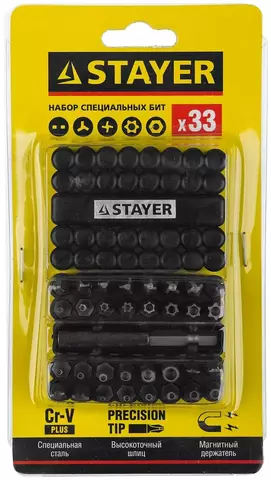 Набор бит STAYER 26084-H33, 33 предм., серебристый