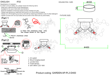 Настенный светильник Crystal Lux GARDEN AP-PL3 D400 GOLD