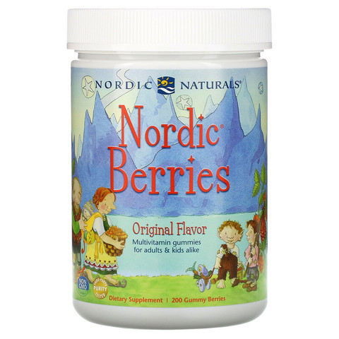 Nordic Naturals, Nordic Berries, мультивитаминные жевательные конфеты, с оригинальным вкусом, 200 жевательных таблеток в форме ягод