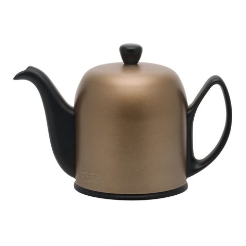Фарфоровый заварочный чайник на 4 чашки с бронзовой крышкой, черный, артикул 237414