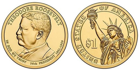 1 доллар 26-й президент США Теодор Рузвельт 2013 год