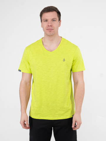 Мужская футболка «Великоросс» салатового цвета V ворот
