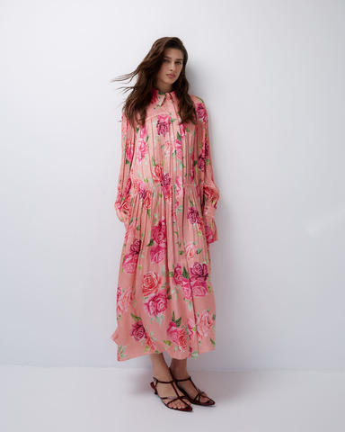 Платье-рубашка из вискозы розы розовый