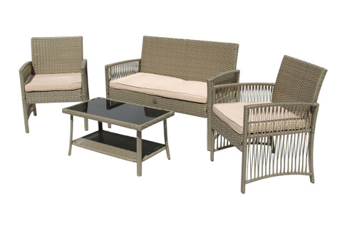Набор мебели Garden Story Лондон 1 уп. (стол+2кресла+диван ротанг серо-бежевый, подушки бежевые)