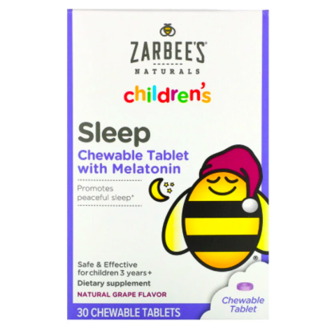 Zarbee's, Детское средство для сна с мелатонином, натуральный ароматизатор со вкусом винограда, для детей от 3 лет, 30 жевательных таблеток