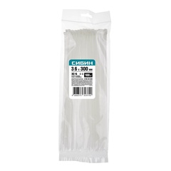 СИБИН ХС-Б, 3.6 x 300 мм, нейлон РА66, 100 шт, белые, хомуты-стяжки (3786-36-300)