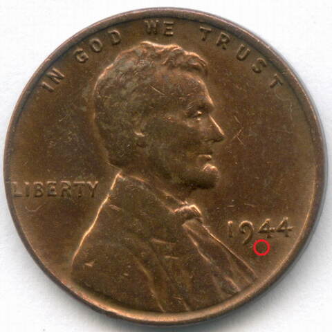 1 цент 1944 (без знака - Philadelphia). США. Пшеничный цент. Бронза VF-XF