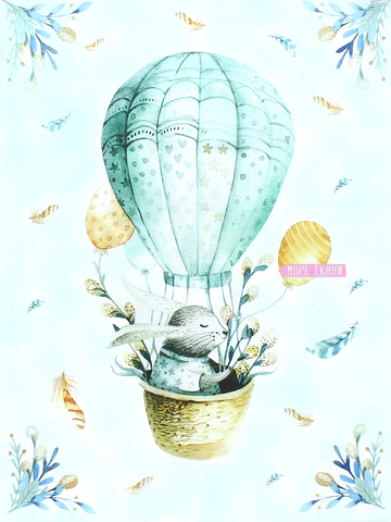 Купон(панель)заяц на воздушном шаре,мята,плюш,78х110см