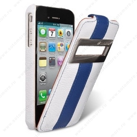 Чехол-флип Melkco для iPhone 4s/ 4 Leather Case Jacka ID Type Limited Edition (White/Blue LC)
