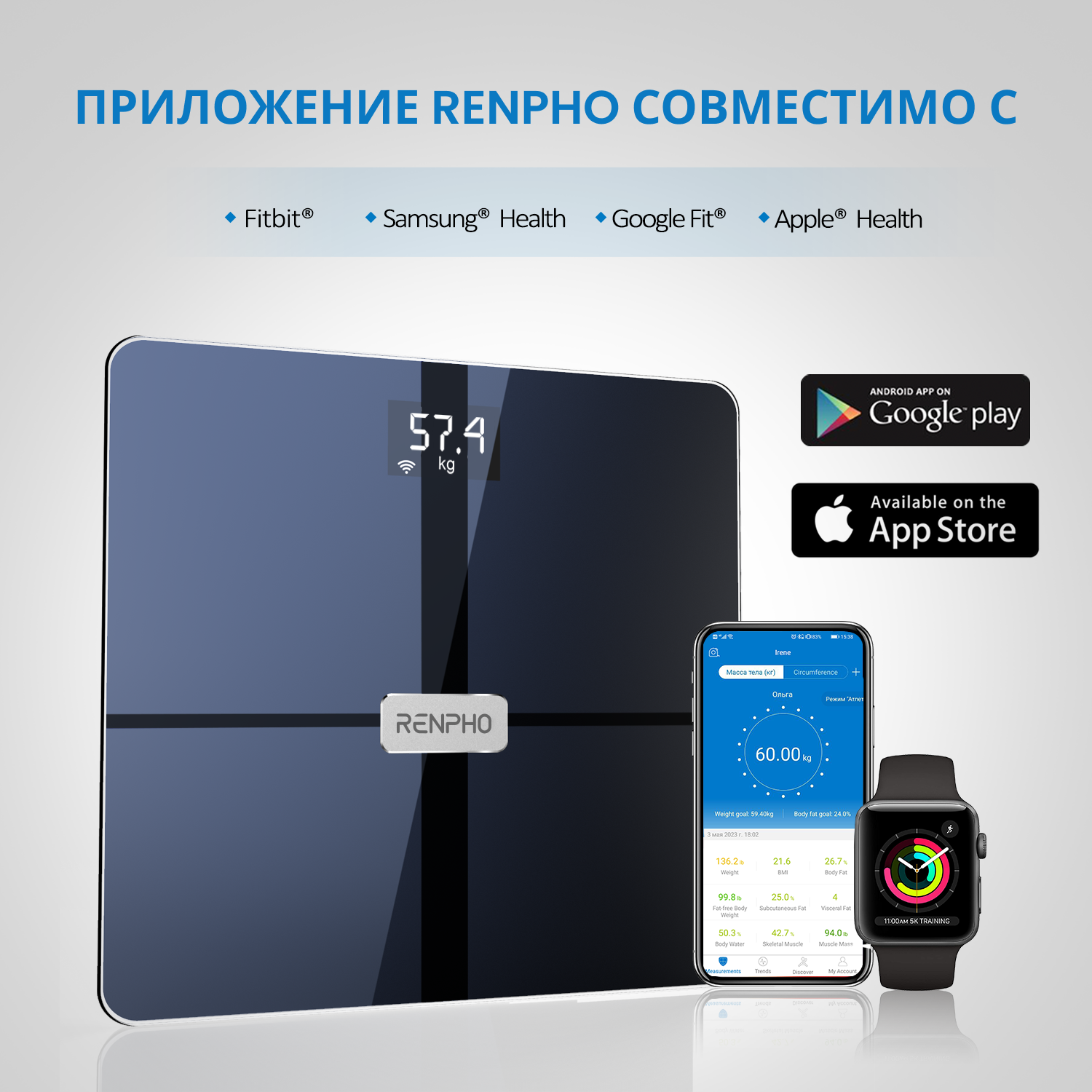 Умные весы Renpho Elis Aspire WiFi Body Scale ES-WBE28 – купить за 6 599 ₽  | Renpho Официальный магазин