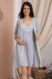 Комплект для беременных и кормящих с халатом и сорочкой 12729 серый меланж