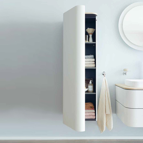 Duravit Happy D.2 Plus Пенал подвесной 1330x400x360мм с 3 стеклянными полками петли слева, цвет: Скандинавский белый шелковисто-матовый (без топа) HP1261L3939