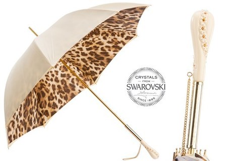 Зонт-трость Pasotti - Creamy-White Leopard Print Umbrella, Double Cloth, Италия.