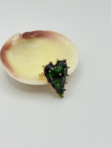 Кольцо Кактус зеленый, золотистый