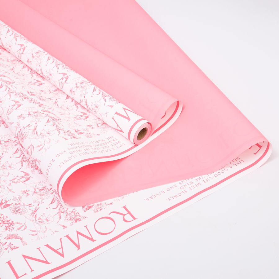 Упаковочная пленка/для цветов, Двухсторонняя матовая, Романтическая любовь, светло-розовая, 65 мкм, 0,57*10 м