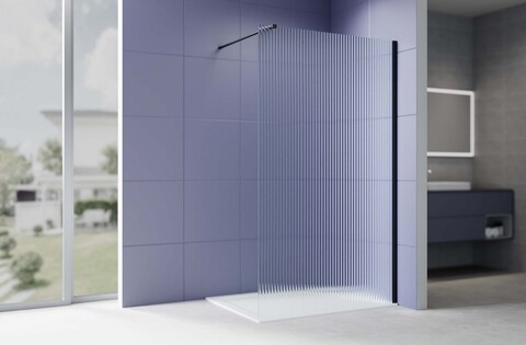 Aquatek AQ.WI.140.2BL AQ.WI.140.2BL Душевая перегородка Walk in с держателем 1400x2000 профиль черный, стекло прозрачное рифленое 8мм