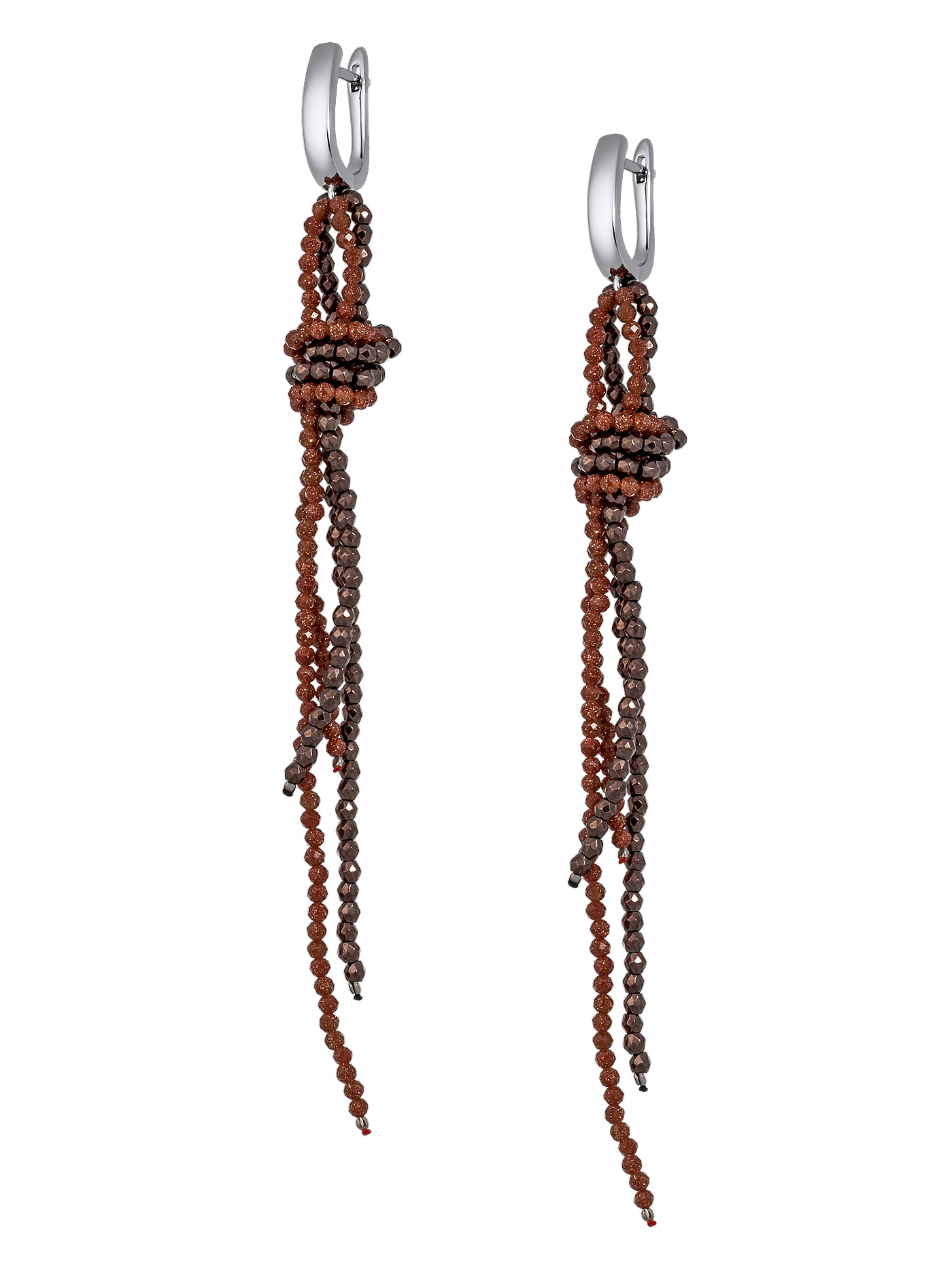 Длинные серьги висячие с гематитом и авантюрином