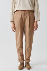 Брюки зауженные из бежевого вельвета