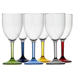 WATER/WINE GLASS -COLOURED BASE, PARTY 6 UN