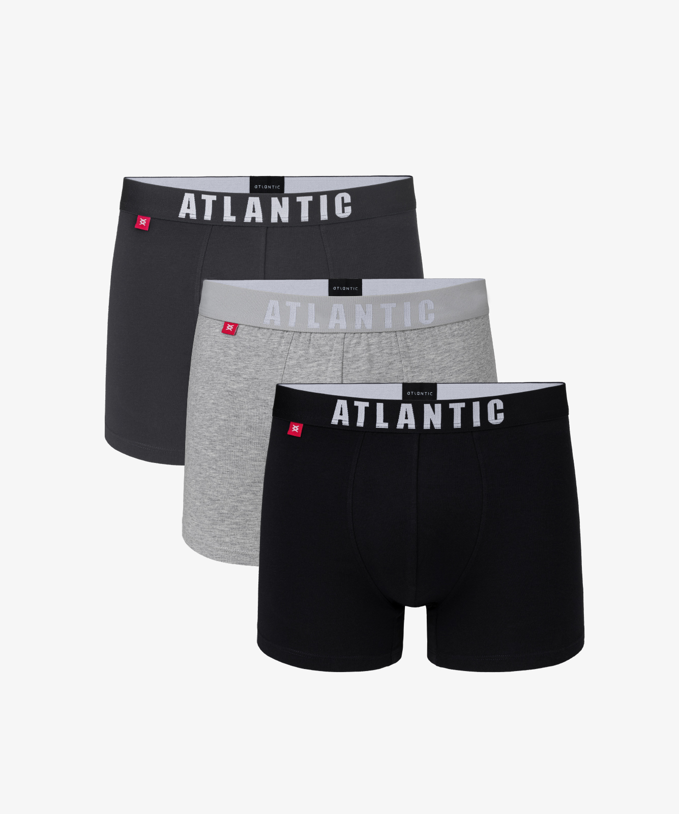 Мужские трусы шорты Atlantic, набор из 3 шт., хлопок, графит + серый меланж + черные, 3MH-011