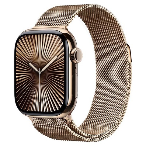Apple Watch Series 10, 42 мм, корпус из титана золотистого цвета, миланский сетчатый браслет золотистого цвета