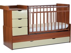 Кровать детская СКВ-5 Жираф, опуск.бок.,маятник,4 ящика. (орех+ясень крем)