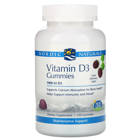 Nordic Naturals, Витамин D3, вкус лесных ягод, 1000 МЕ, 120 жевательных таблеток
