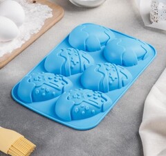 Форма для выпечки силиконовая «Пасха», 27×17 см, 6 ячеек, цвет МИКС