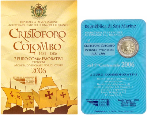 Сан Марино 2 евро 2006 500 лет со дня смерти Христофора Колумба. Буклет