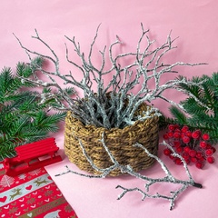 Ветка со снегом искусственная, коряга, дерево искусственное, зимний декор, 24 см, набор 10 штук.