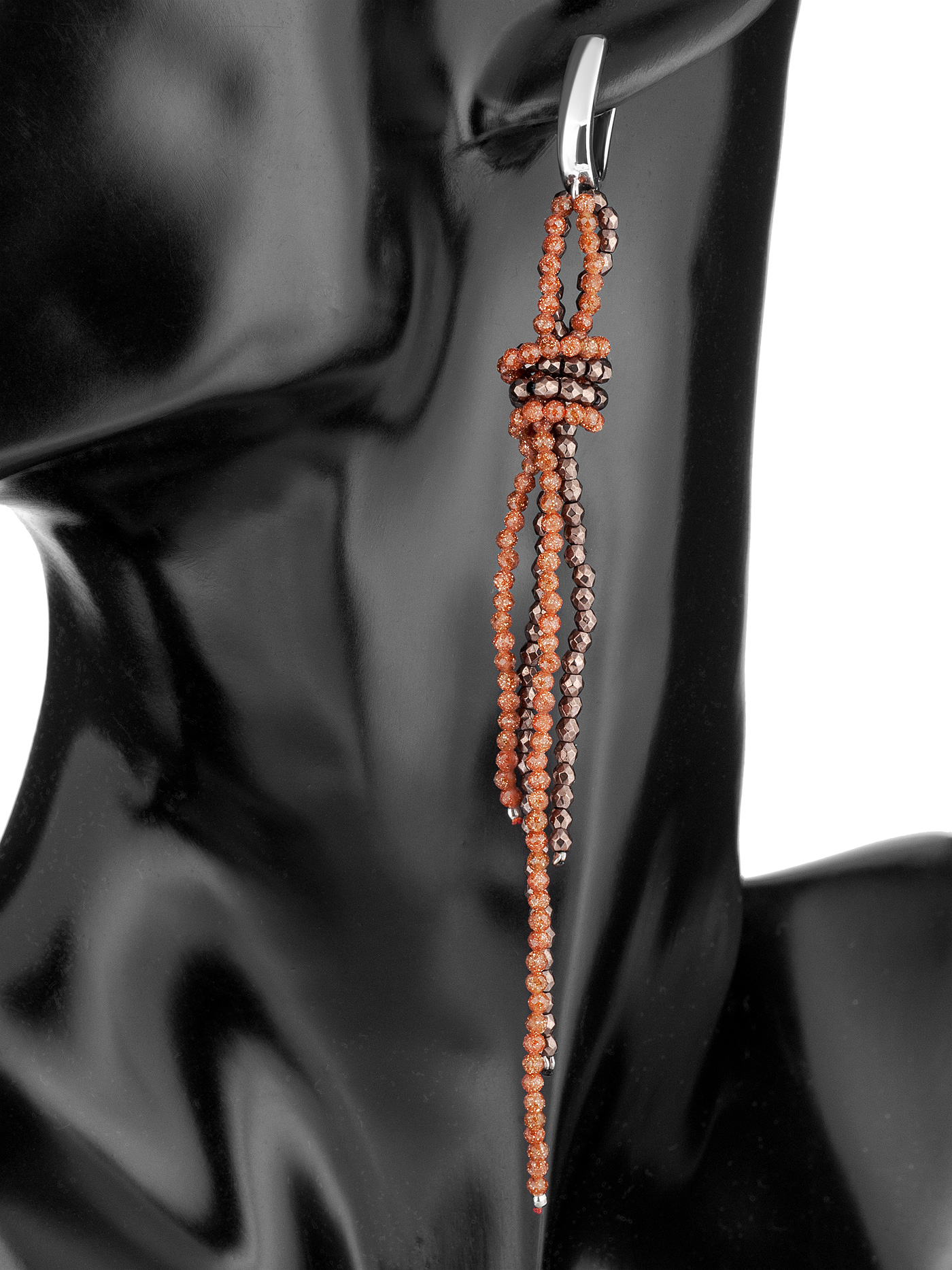 Длинные серьги висячие с гематитом и авантюрином