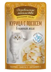 Деревенские лакомства пауч для кошек Курица с лососем в нежном желе 70 г