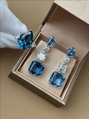 21733- Серьги из серебра с кварцем цвета морской волны