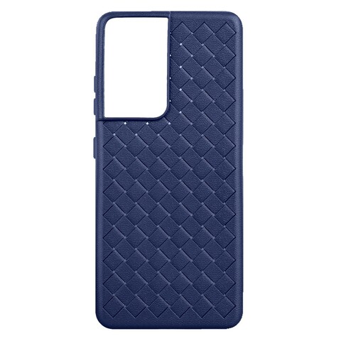 Силиконовый чехол Business Style плетеный для Samsung Galaxy S21 Ultra (Синий)