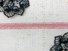 Лента парча, ш. 0,6 см, тёмно-розовый