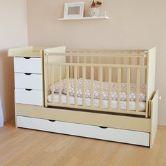 Кровать детская СКВ-5 Жираф, опуск.бок.,маятник,4 ящика. (орех+ясень крем)