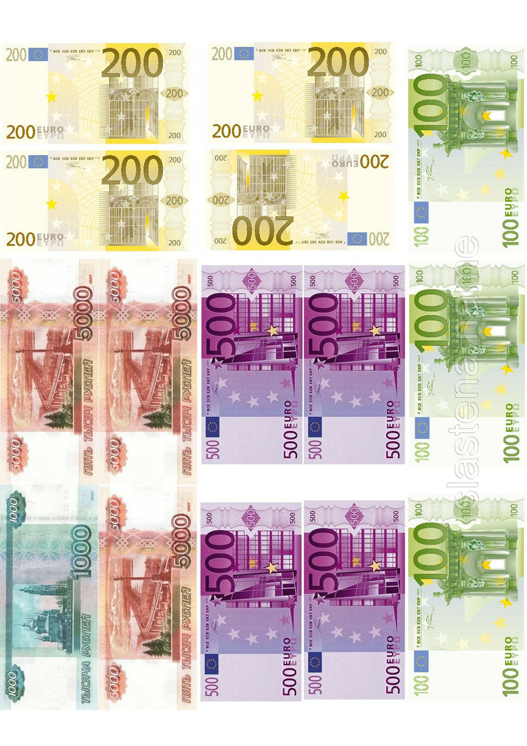 Вафельная картинка Евро Купюры