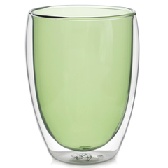 Стеклянный стакан с двойными стенками зеленого цвета, 350 мл